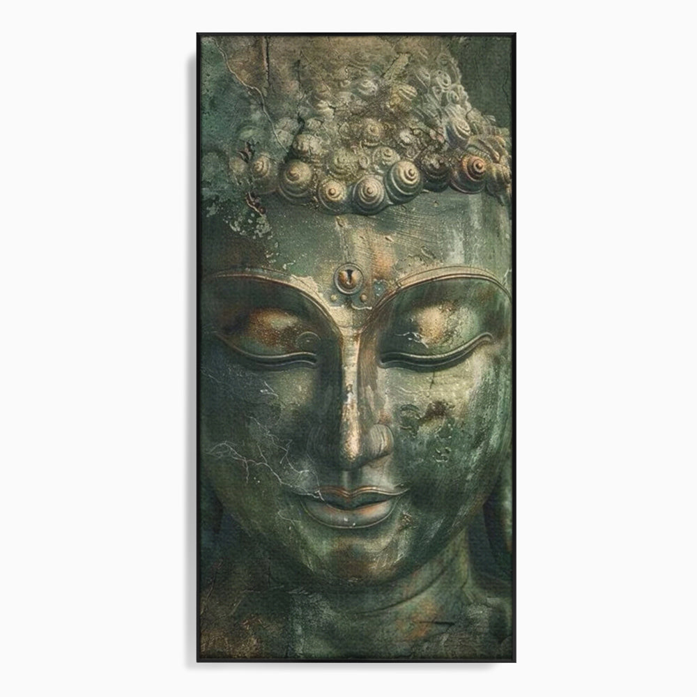 Tablou canvas cu tablou canvas cu portretul lui buddha, in rama de aluminiu negru