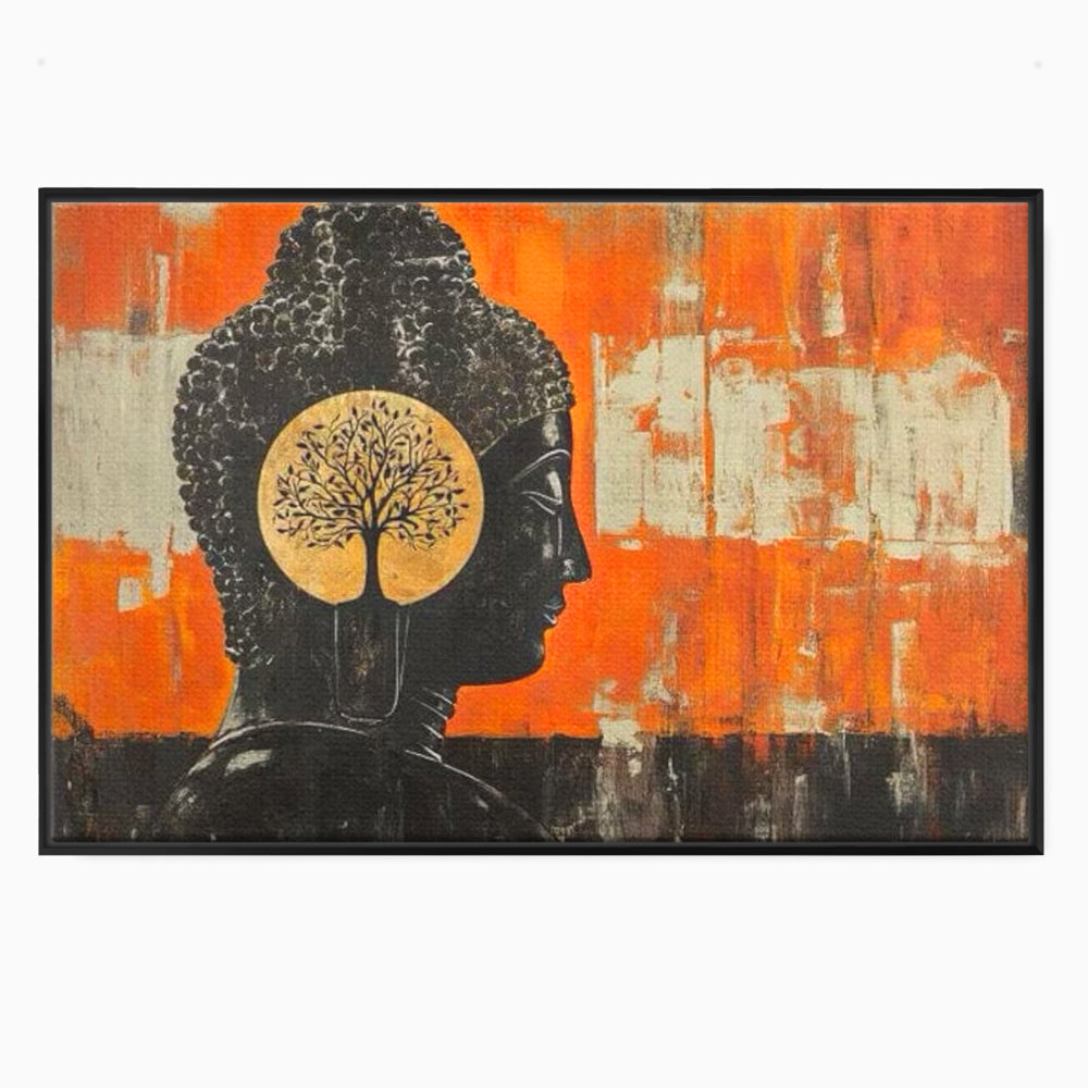 Tablou canvas cu tablou canvas cu profilul lui buddha, in rama de aluminiu negru
