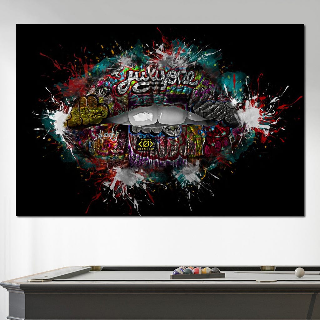 Tablou Canvas Premium LuxCanva® E1044, Buze Graffiti, Pop Art, Urban, Expresivitate, Pasiune, Buze, Alb, Living Room, Culori vibrante
