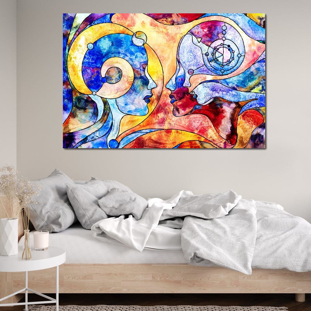 Tablou Canvas Premium, LuxCanva® E1030, Dialogul Sufletelor, Dualitate, Mister, Chipuri, Spiritual, Pereche, Living Room, Culori vibrante