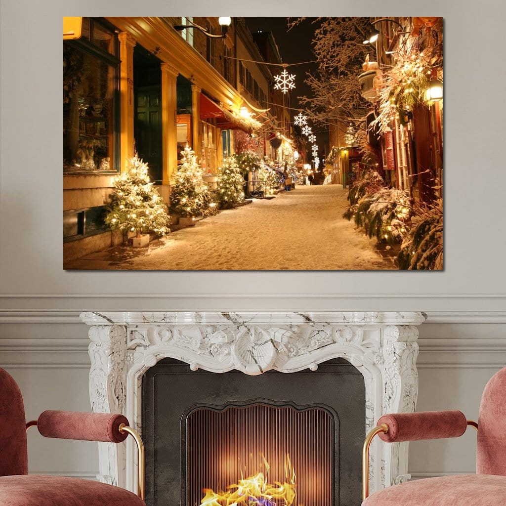 Tablou Canvas Premium LuxCanva® D1005, Magia Craciunului , Plimbare, Lumini, Sarbatori, Living Room, Strada, Culori Vibrante