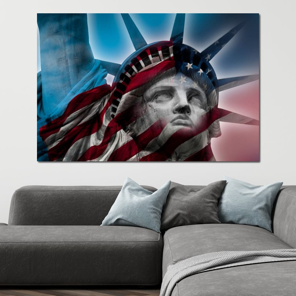 Tablou Canvas Premium, LuxCanva® O1047, Eterna Gardiana, Libertate, America, Spirit, Natiune, Steag, Vis, Patriotism, Simbol, Statuie, Identitate, Independenta, Democratic, Birou, Living, Dormitor