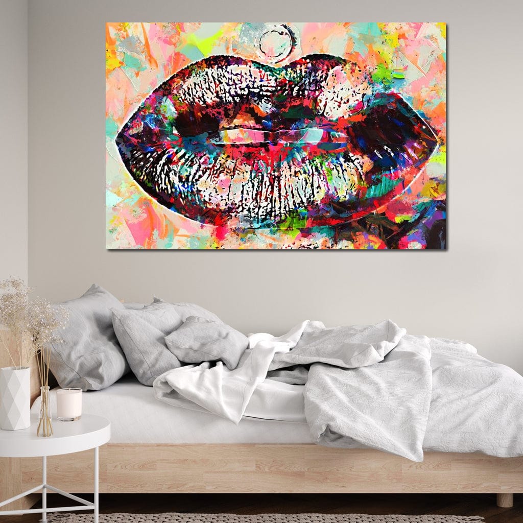 Tablou Canvas Premium LuxCanva® E1028, Sarut Pop Art, Buze, Glamour, Neon, Cromatic, Senzualitate, Living Room, Culori vibrante