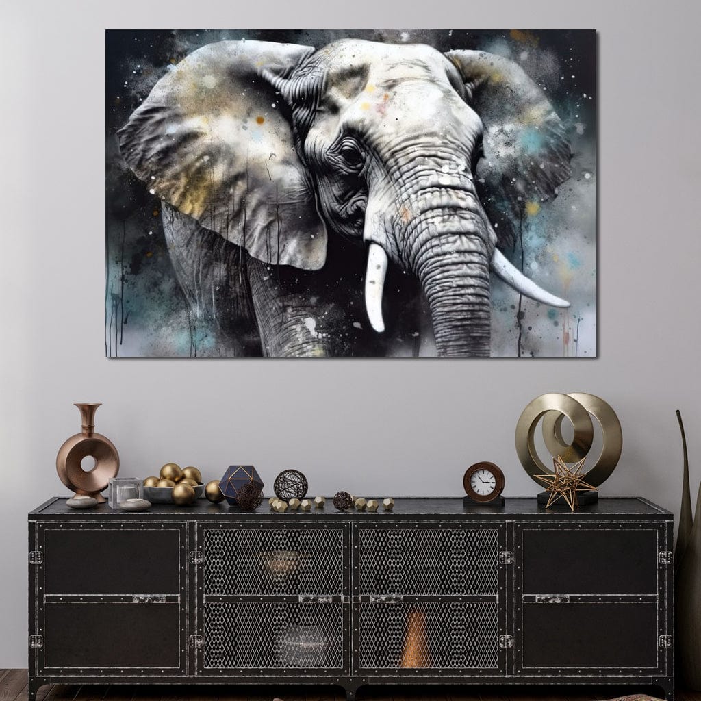 Tablou Canvas Premium, LuxCanva® M1313, Pulbere de Univers, Elefant, Artistic, Profil, Pictura, Colti, Grafit, Cenusiu, Abstract, Realist, Animal, Salbatic, Birou, Living, Camera Copil