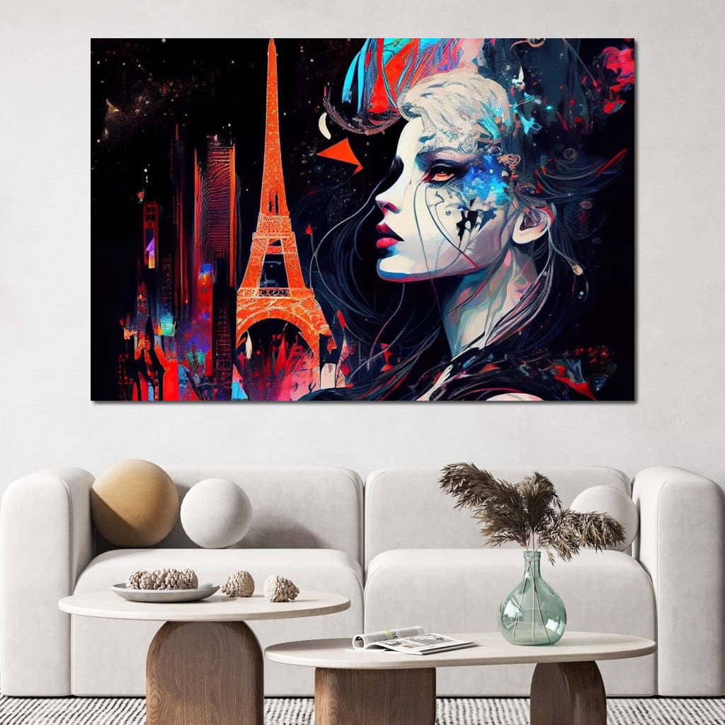 Tablou Canvas Premium, LuxCanva® O1055, Femeia Pariziana, Spirit, Paris, Eiffel, Rouge, Noapte, Femeie, Oras, Lumini, Franta, Arta, Etern, Urban, Romantic, Portret, Francez, Birou, Living, Dormitor