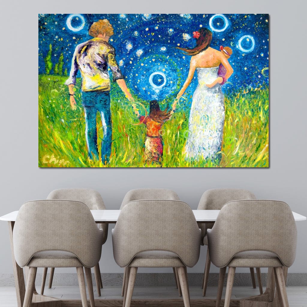 Tablou Canvas Premium, LuxCanva® K1020, Familia Impreuna, Mama, Tata, Copil, Cer, Pasi, Plimbare, Timp, Infinit, Iubire, Vesnicie, Inimi, Calatorie, Armonie, Emotie, Iubitor, Camera Copii