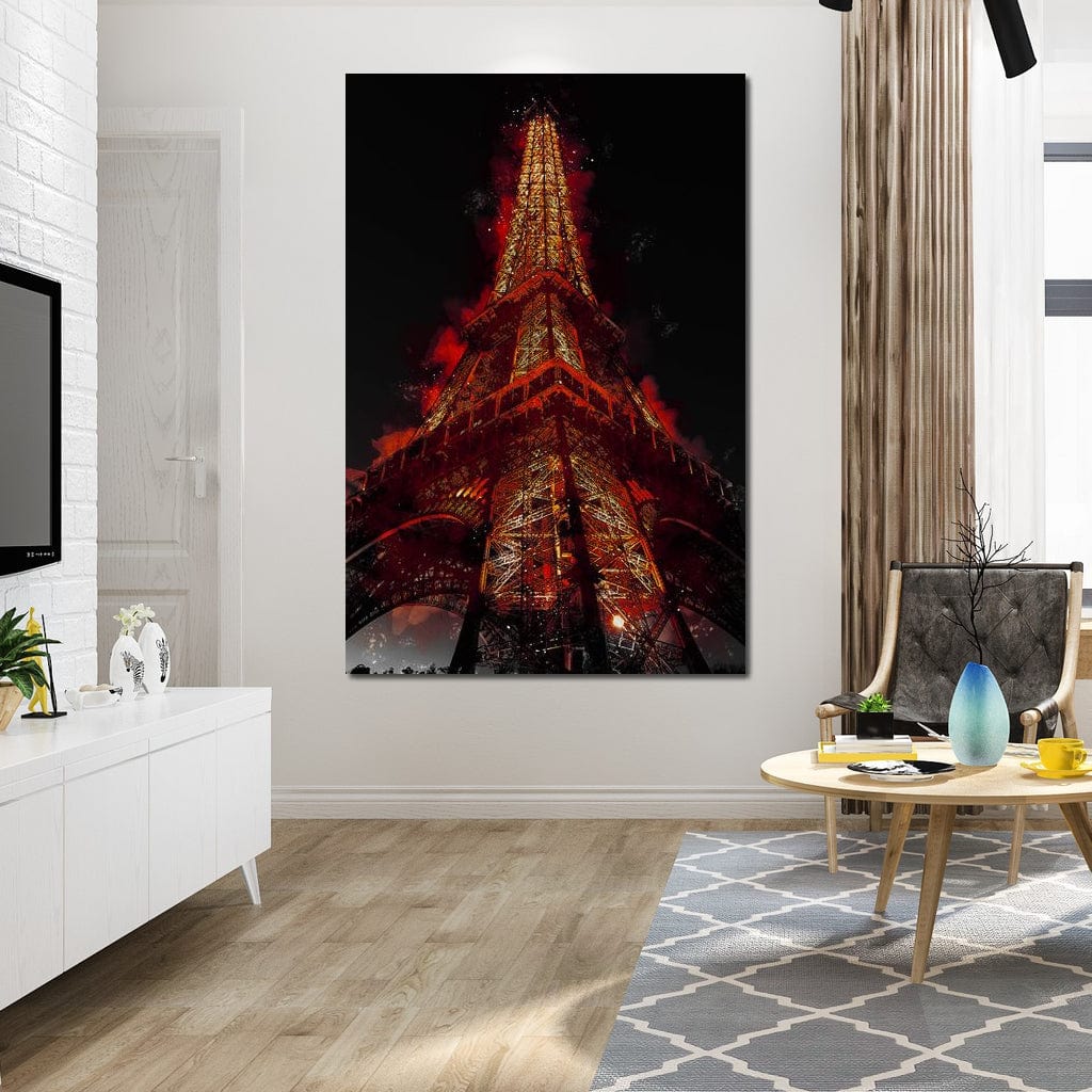 Tablou Canvas Premium, LuxCanva® O1043, Parisul in Rosu, Turn, Eiffel, Flacari, Lumina, Iubire, Elegant, Parizian, Fascinant, Pasiune, Oras, Capitala, Europa, Atractie, Turist, Birou, Living, Dormitor
