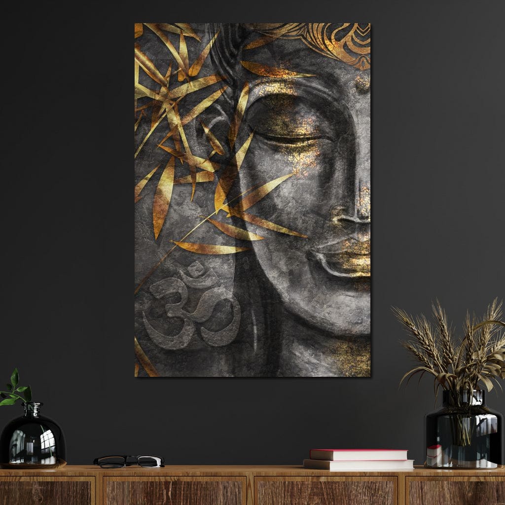 Tablou Canvas Premium LuxCanva® I115, Puterea Meditatiei, Zen, Iluminare, Pace Interioara, Spiritualitate, Liniste, Armonie, Vibratia OM, Frunze, Bambus