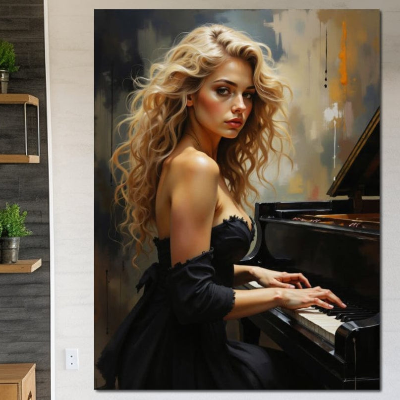 Tablou Canvas Premium, LuxCanva® G1169, Rapsodia Muzei, Simfonie, Melodie, Noapte, Fior, Acorduri, Pian, Domnisoara, Ecou, Armonii, Emotie, Eleganta, Melancolie, Par, Birou, Living, Dormitor