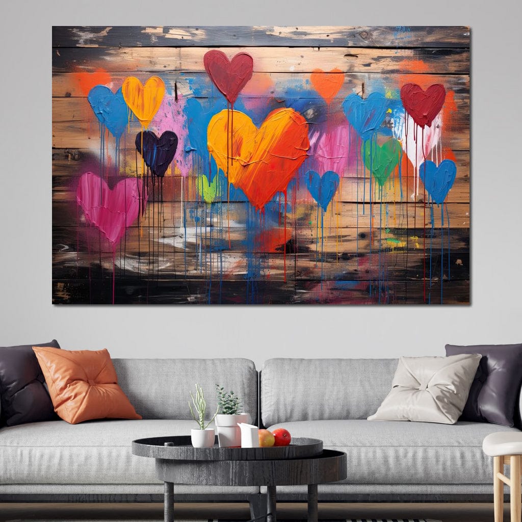 Tablou Canvas Premium LuxCanva® E1003, O Mare de Inimi, Vibratie, Optimism, Fericire, Culori, Inimi, Living Room, Culori vibrante