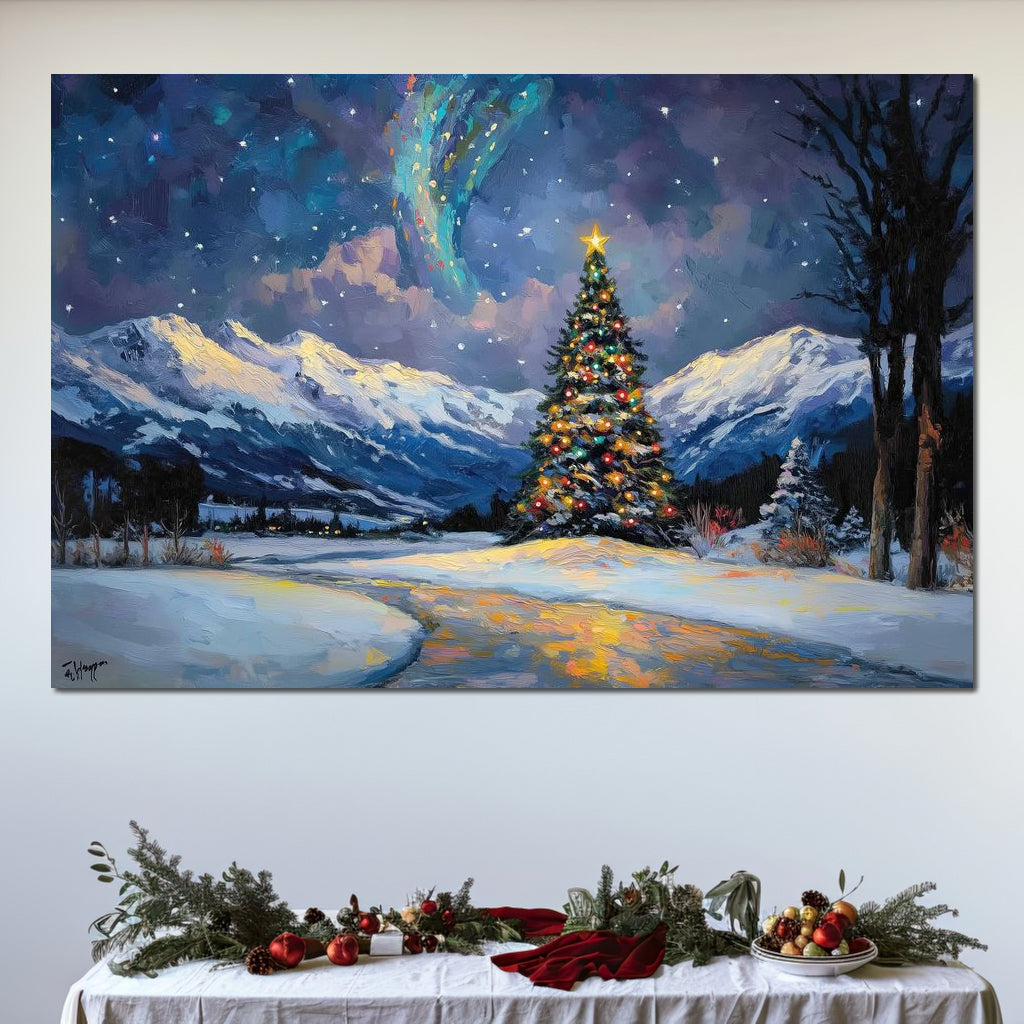 Tablou Canvas Premium LuxCanva® D1010, Noapte Inzapezita , Brad, Impodobit, Luminite, Noapte, Natura, Living Room, Culori vibrante