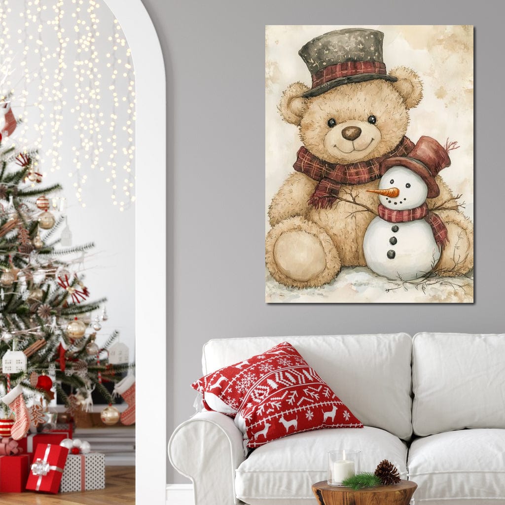 Tablou Canvas Premium LuxCanva® D1030, Prieteni Buni , Ursulet, Plus, Om de Zapada, Prietenie, Imbratisare, Living Room, Culori vibrante