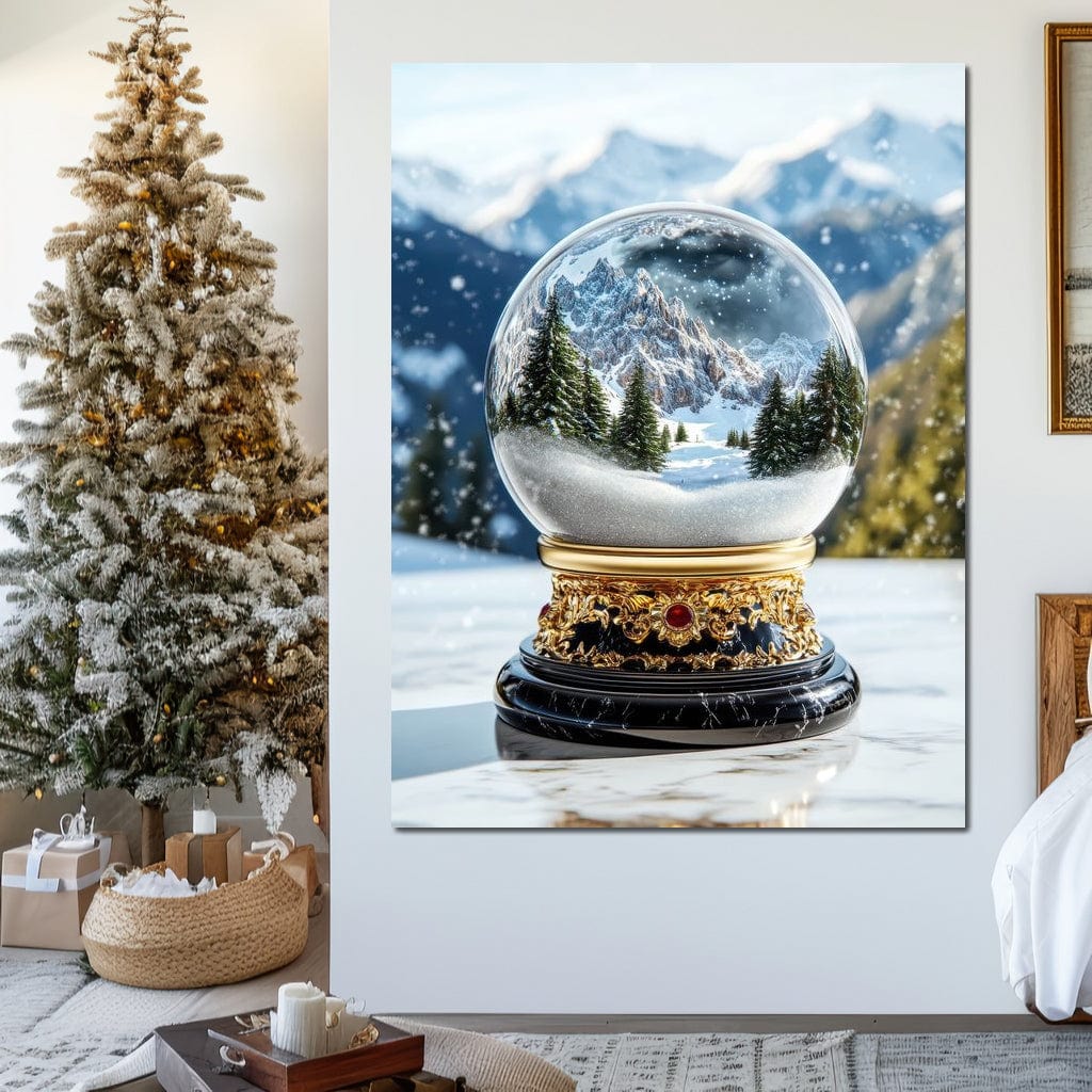 Tablou Canvas Premium LuxCanva® D1040, Globul Alpin , Padure, Brazi, Munti, Glob, Muzical, Omat, Living Room, Culori vibrante