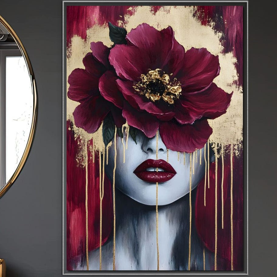 Tablou Canvas Premium, LuxCanva® G1139, Chipul Ascuns, Timiditate, Mov, Violet, Buze, Rafinament, Artistic, Lux, Pasiune, Noblete, Regina, Unicitate, Glamour, Birou, Living