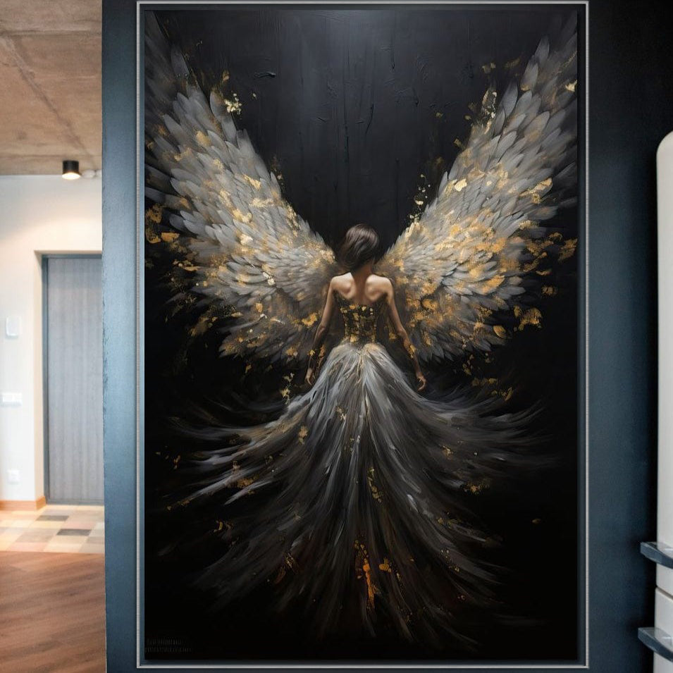 Tablou Canvas Premium, LuxCanva® G1203, Aripile Eternitatii, Divin, Ceresc, Nastere, Lumina, Aripi, Inger, Atingere, Angelic, Transcendenta, Spiritual, Cosmic, Birou, Living, Dormitor