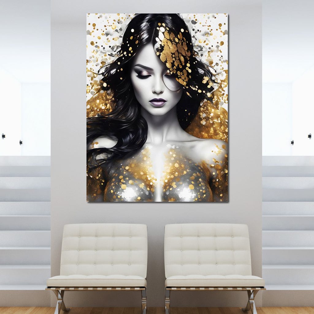 Tablou Canvas Premium LuxCanva® G1062, Un Chip de Inger , Aur, Timiditate, Luxury, Rafinament, Picaturi, Vernisaj, Glamour, Living, Dormitor