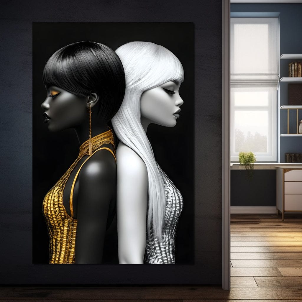 Tablou Canvas Premium, LuxCanva® G1124, Lumini si Umbre, Contrast, Alb, Negru, Dualitate, Feminina, Argint, Yin, Yang, Aur, Fete, Living, Dormitor