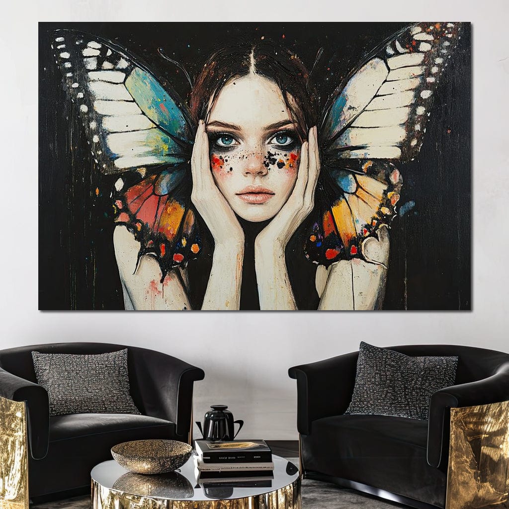 Tablou Canvas Premium, LuxCanva® G1110, Fata Fluture, Metamorfoza, Aripi, Privire, Zbor, Fluturi, Transformare, Colorit, Zbor, Living, Dormitor