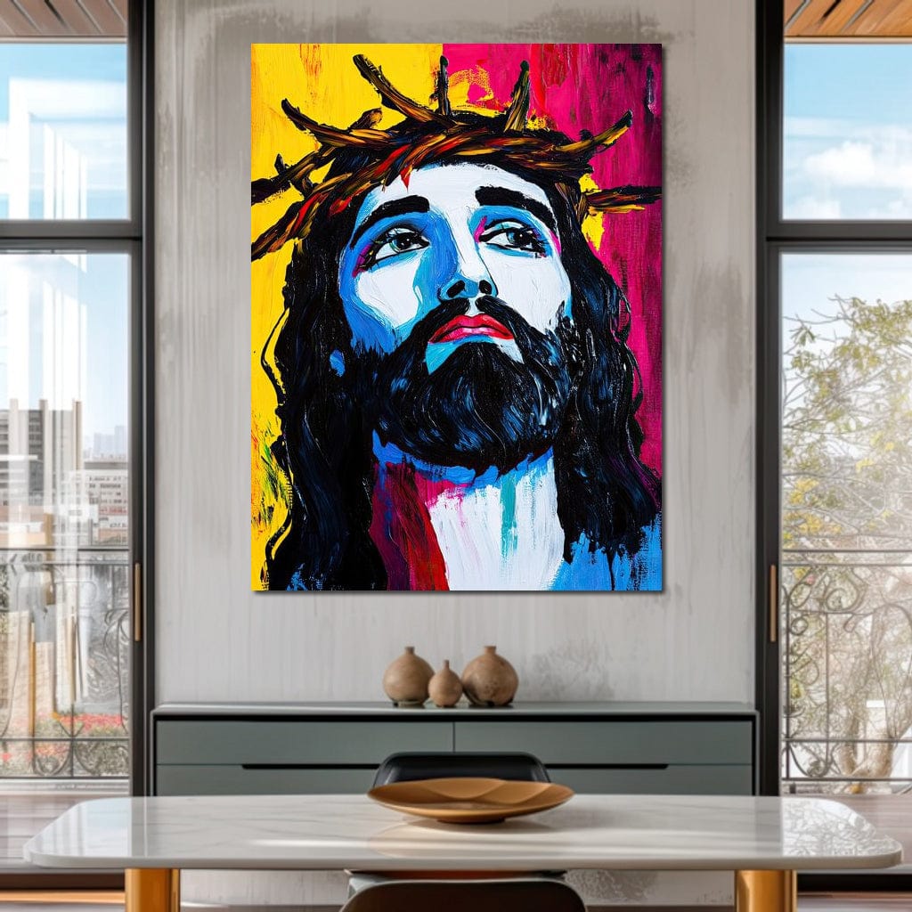 Tablou Canvas Premium LuxCanva® H1050, Contemplare Divina, Iisus, Contemplare, Pace Interioara, Coroana de Spini, Serenitate, Arta Religioasa Moderna, Living, Dormitor