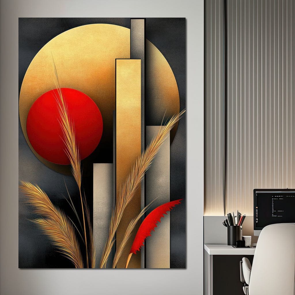 Tablou Canvas Premium, LuxCanva® J1007, Apusul Toamnei, Recolta, Aur, Toamna, Esente, Botanica, Spice, Armonie, Grau, Cercuri, Natura, Sofisticat, Living, Dormitor