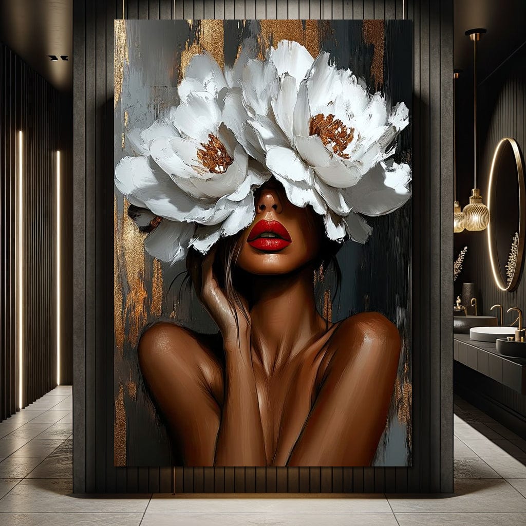 Tablou Canvas Premium LuxCanva® G1004, Sub Masca Florilor ,  Lux, Glamour, Arta, Rafinament, Masca, Flori, Living, Dormitor, Culori vibrante