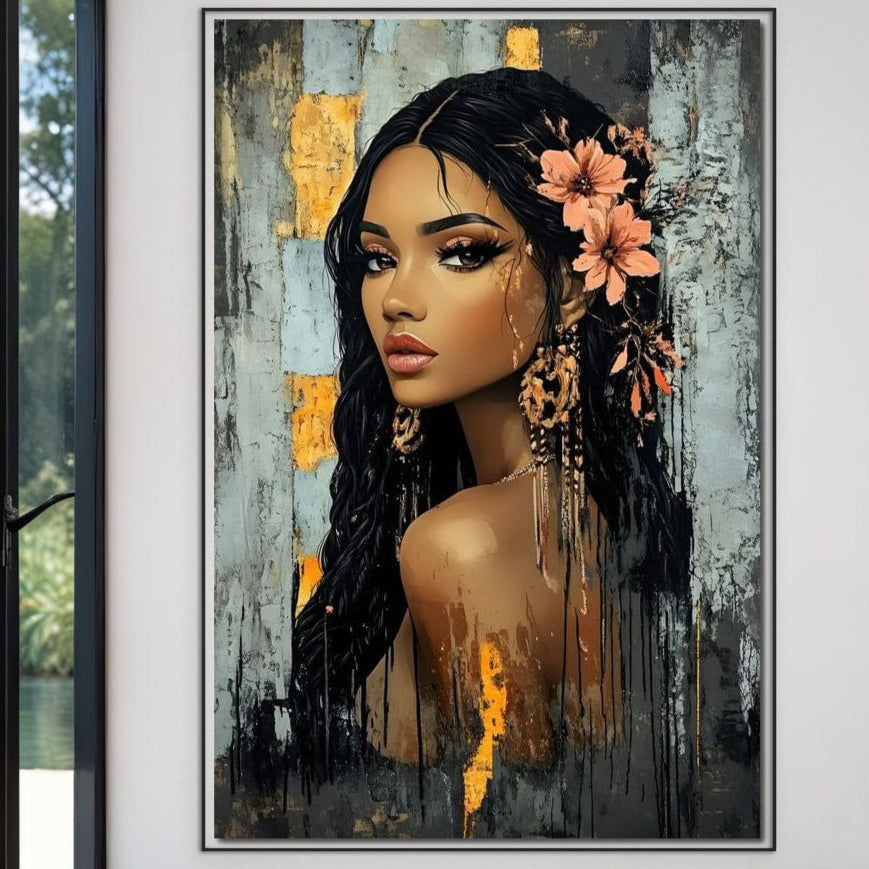 Tablou Canvas Premium, LuxCanva® G1176, Petale in Parul Noptii, Printesa, Amurg, Oriental, Privire, Rafinament, Texturat, Mister, Roz, Gri, Senzualitate, Umbra, Birou, Living, Dormitor