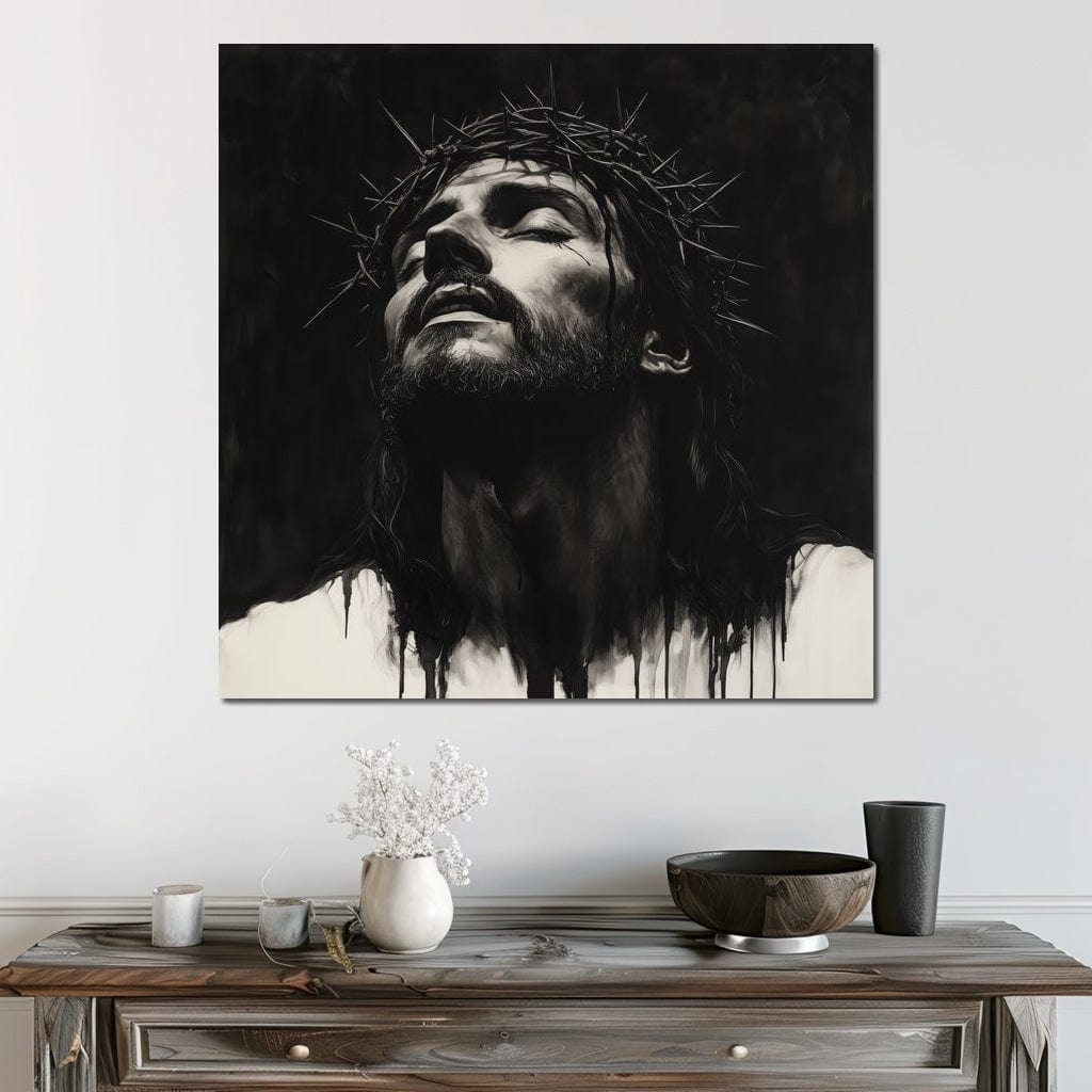 Tablou Canvas Premium LuxCanva® H1060, Ecoul Sacrificiului, Iisus, Credinta, Sacrificiu, Lumina, Intuneric, Inspiratie, Coroana de Spini, Arta Religioasa, Living, Dormitor