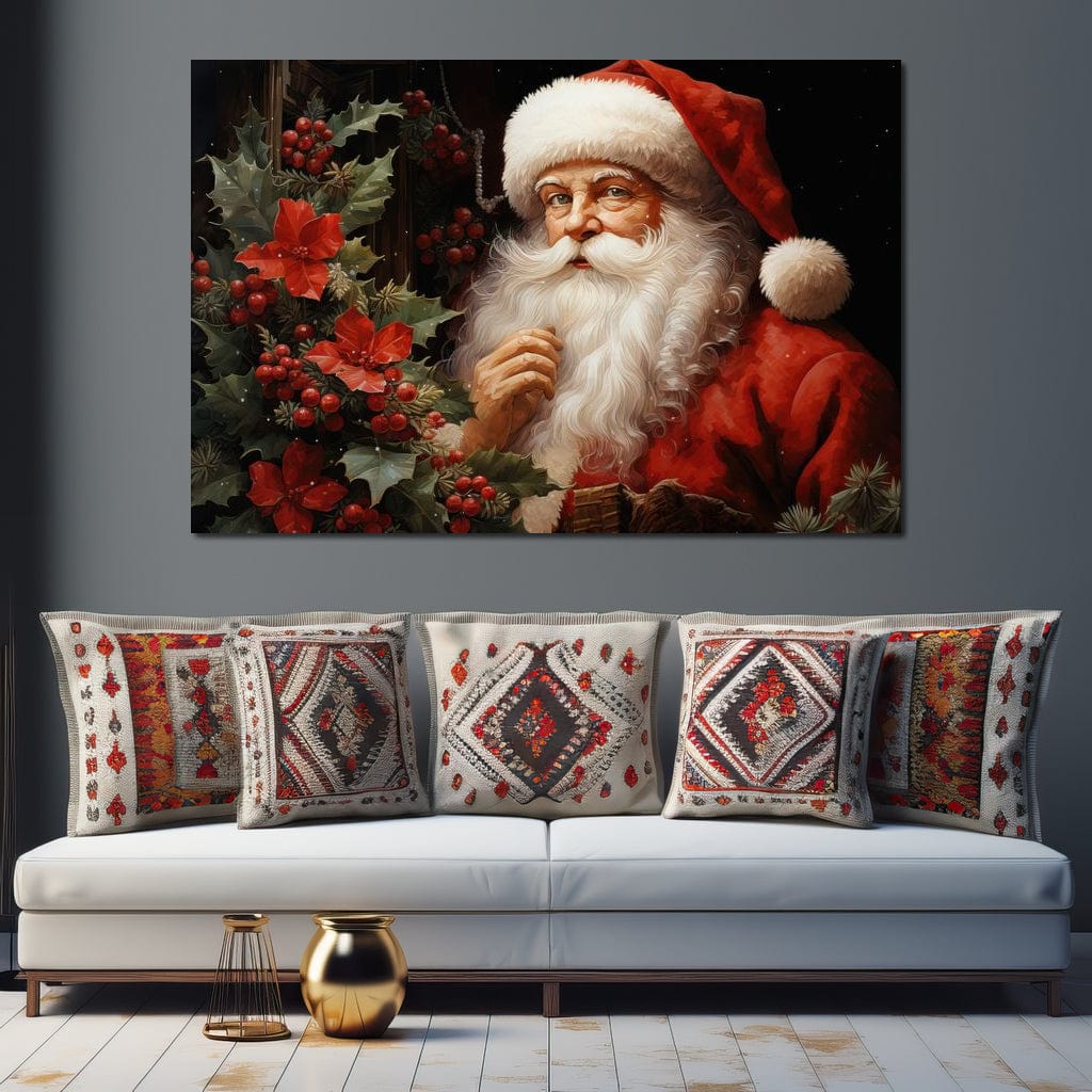 Tablou Canvas Premium LuxCanva® D1008, Mos Craciun cu Barba Alba , Santa Claus, Cadouri, Ajun, Copii, Living Room, Camera Copil, Rosu