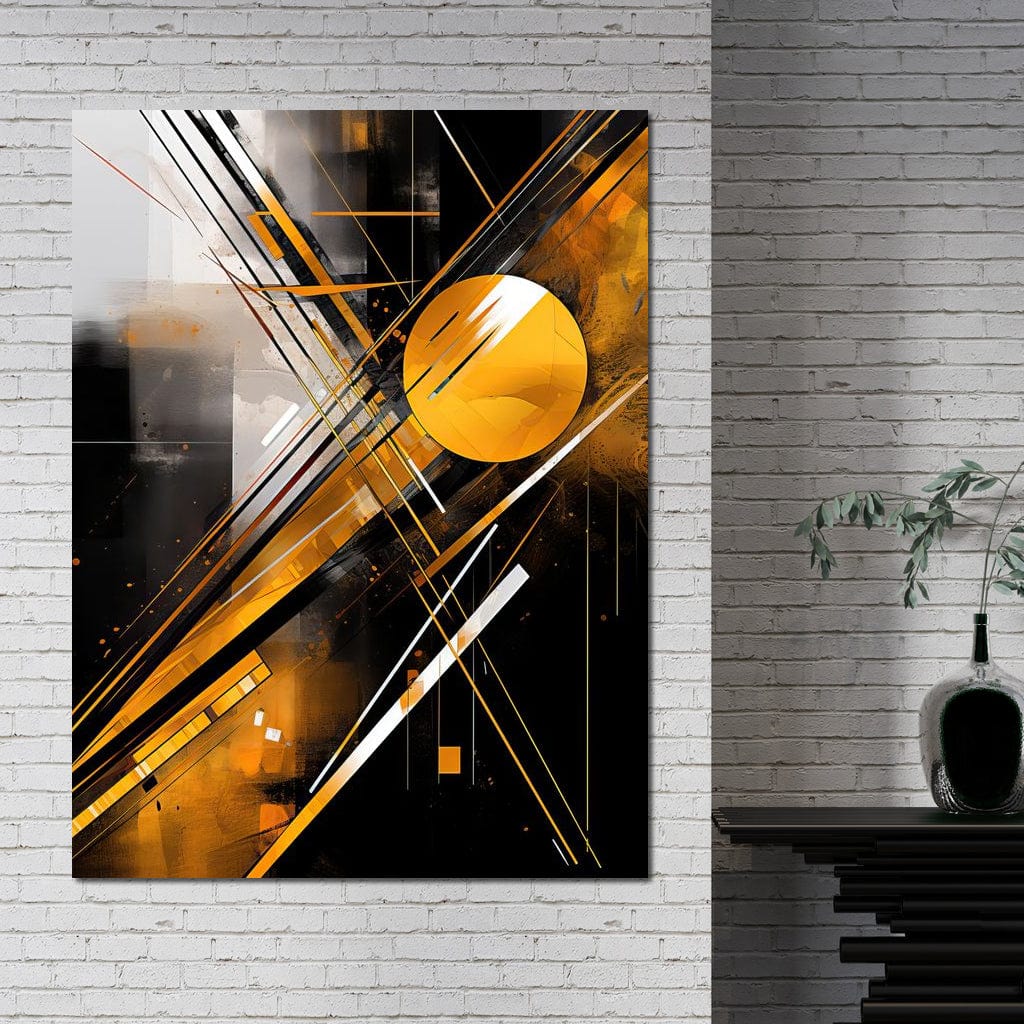 Tablou Canvas Premium, LuxCanva® J1026, Impactul Viitorului, Futurism, Putere, Stralucire, Inovatie, Miscare, Galben, Negru, Furtuna, Traiectorii, Living, Dormitor