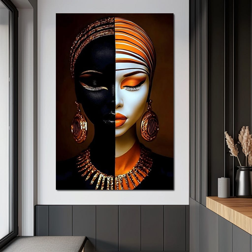 Tablou Canvas Premium LuxCanva® GV1056, Lumini si Umbre, Dualism, Simetrie, Diversitate, Armonie, Echilibru, Vis, Aur, Femeie, Living, Dormitor