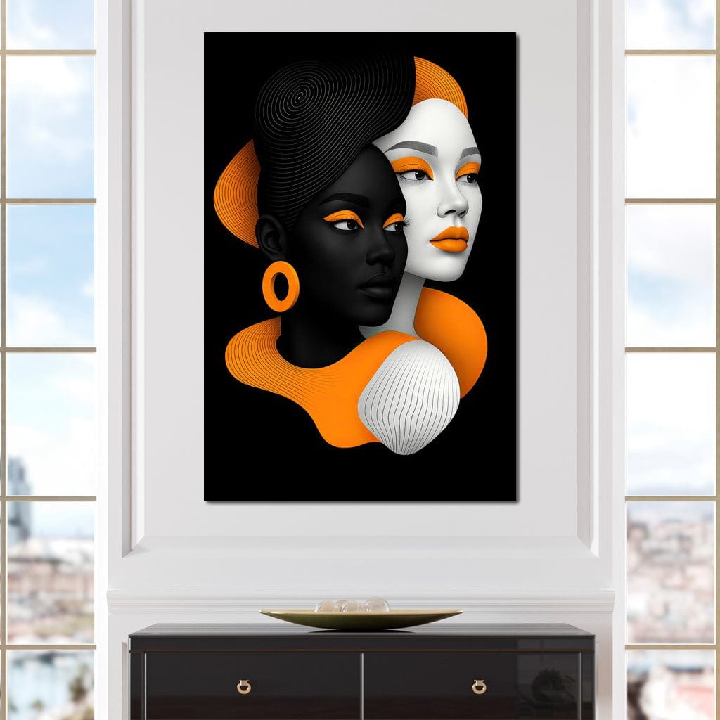 Tablou Canvas Premium, LuxCanva® G1213, Unirea Lumilor, Fete, Suflete, Alb, Negru, Portocaliu, Fusion, Simetrie, Portret, Diversitate, Poem, Umbra, Oglinda, Polaritate, Salon, Birou, Living, Dormitor