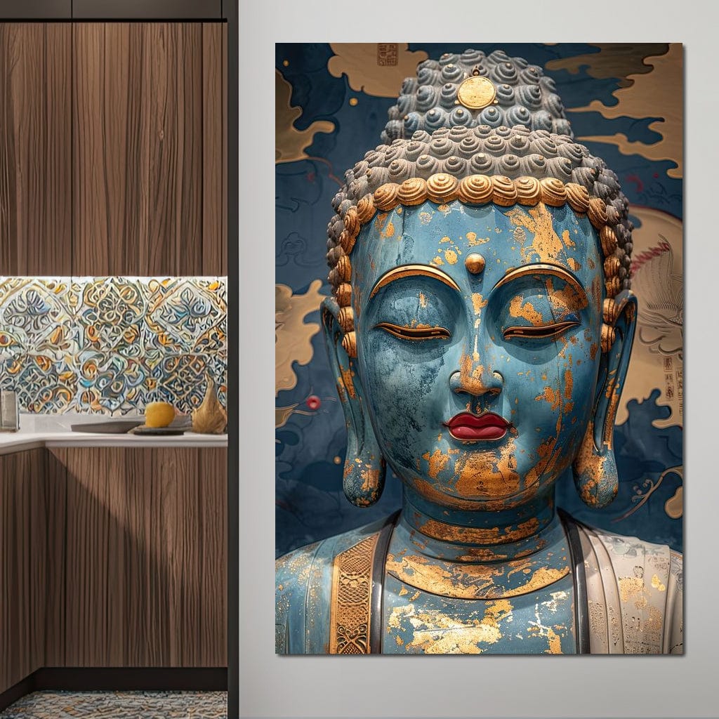 Tablou Canvas Premium LuxCanva® I135, Zeita Echilibrului Interior, Buddha, Zen, Spiritualitate, Meditatie, Contemplare, Transformare, Arta, Buze Rosii, Living, Dormitor