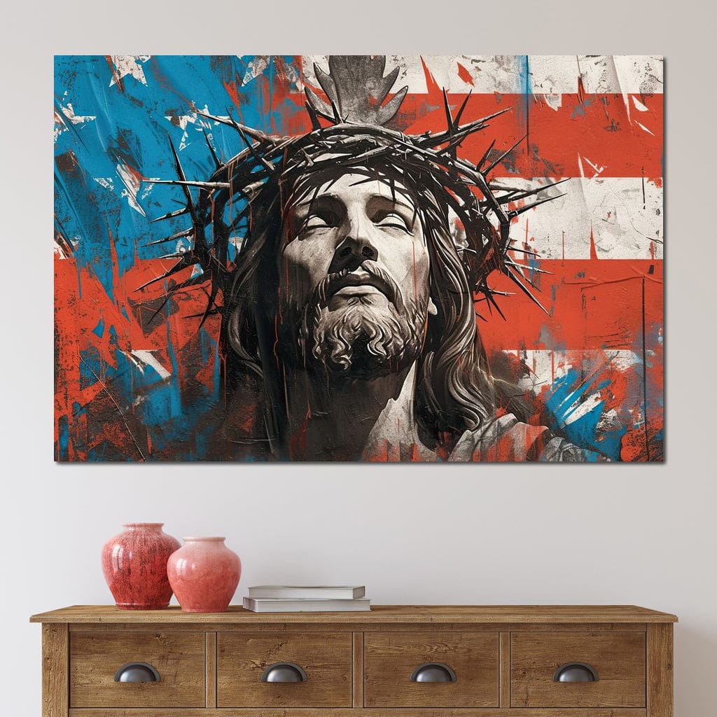 Tablou Canvas Premium LuxCanva® H1046, Sacrificiu si Natiune, Patriotism, Drapel, Libertate, Coroana de Spini, Sacrificiu, Mantuire, Arta Religioasa, Living, Dormitor
