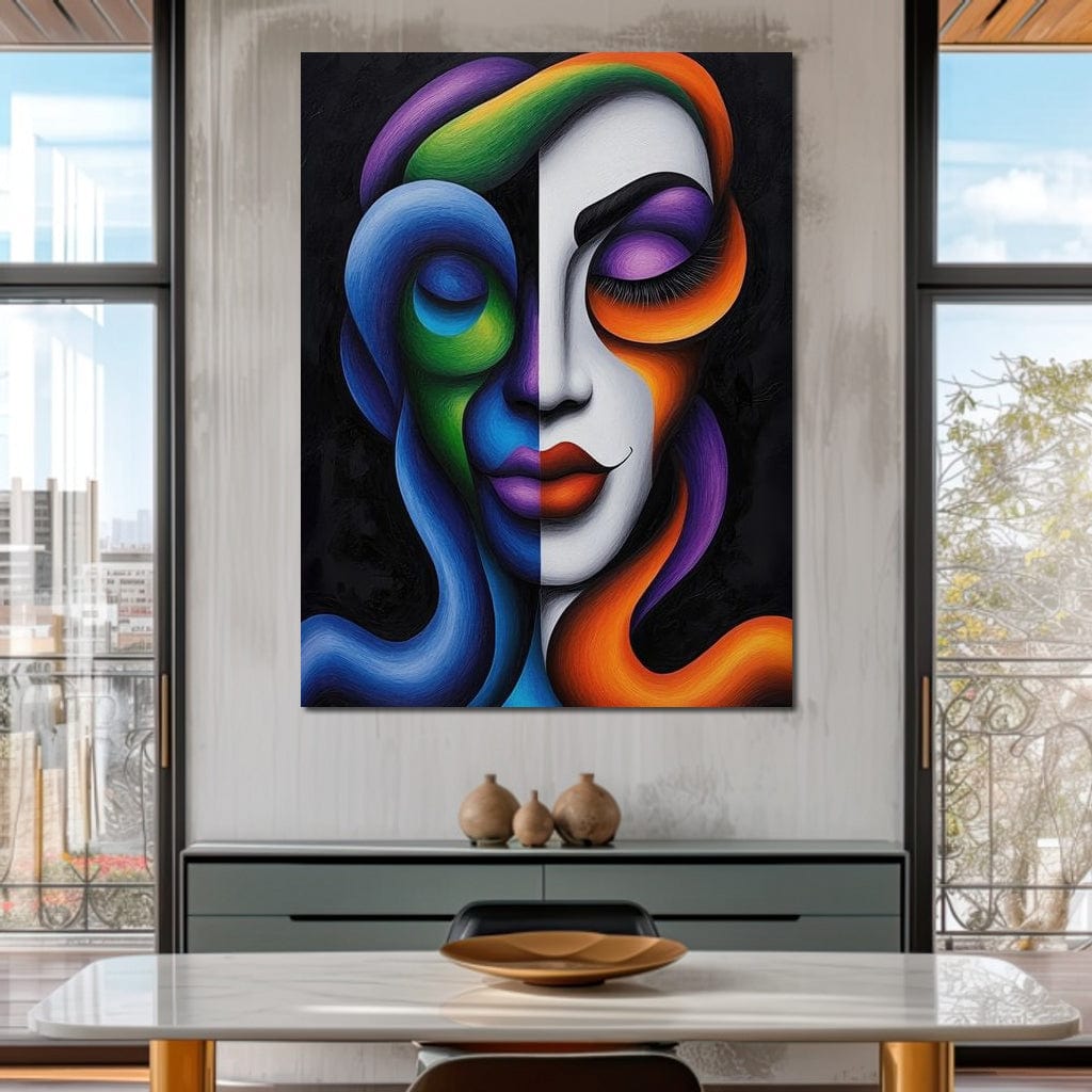 Tablou Canvas Premium, LuxCanva® G1128, Puterea din Intuneric, Razboinica, Tribal, Forta, Dramatism, Lupta, Mister, Contraste, Privire, Salbatica, Living, Dormitor