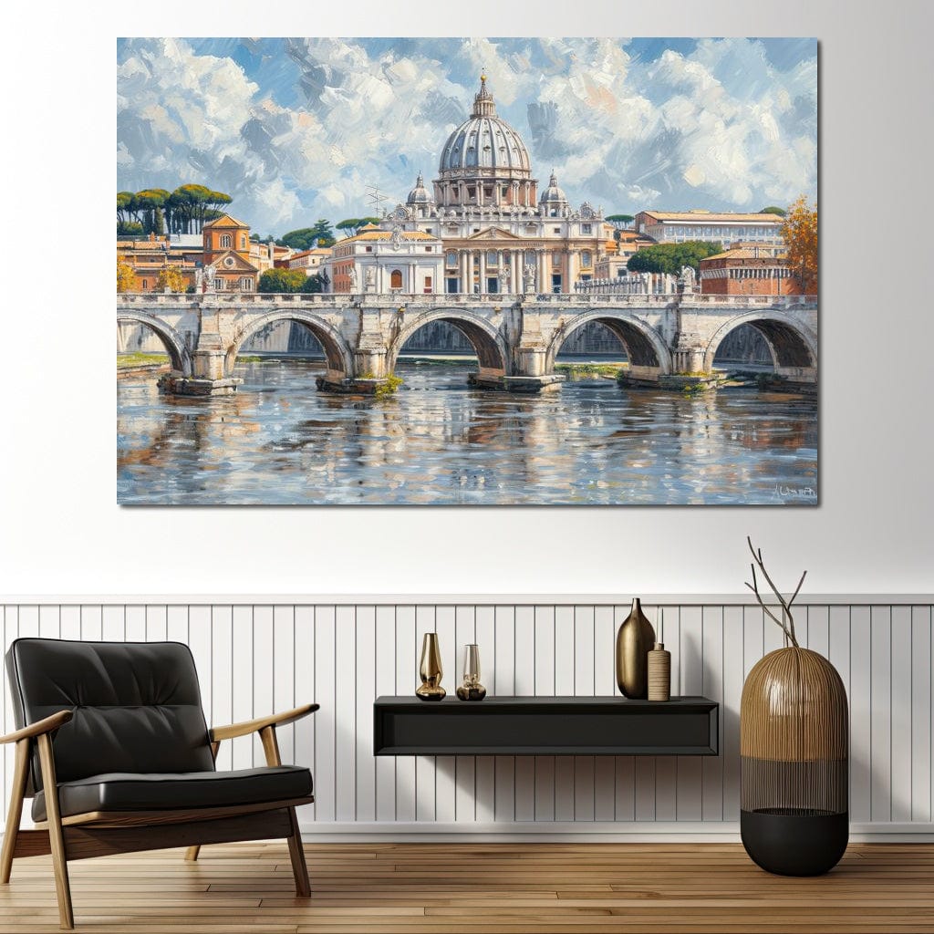 Tablou Canvas Premium, LuxCanva® O1054, Calea spre Vatican, Roma, Etern, Tibru, Bazilica, Pod, Cupola, Oras, Vatican, Sfantul Petru, Baroca, Italia, Monument, Istoric, Birou, Living, Dormitor