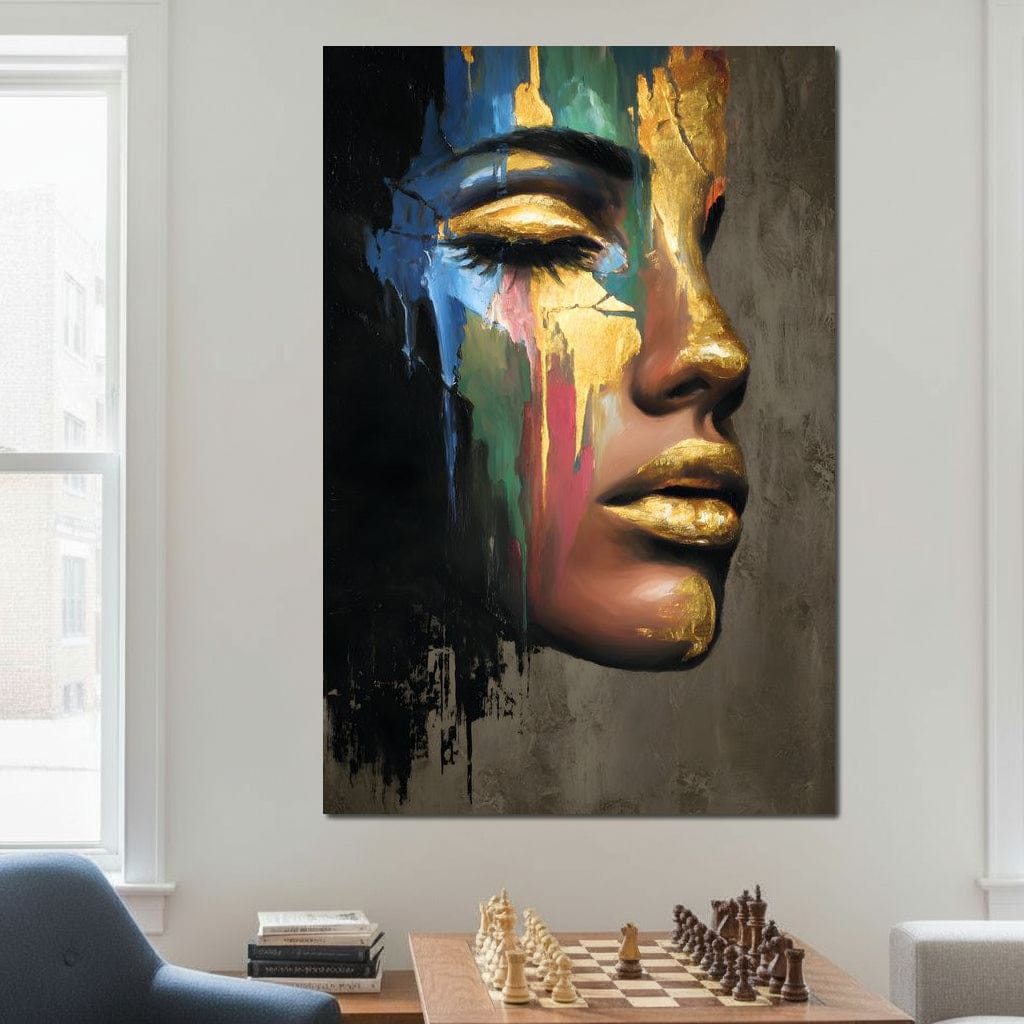 Tablou Canvas Premium, LuxCanva® G1239, Lumina din Tine, Vis, Aur, Chip, Reflexie, Suspin, Lumina, Lacrimi, Stralucire, Metamorfoza, Dualitate, Femeie, Timp, Fragilitate, Salon, Living, Dormitor