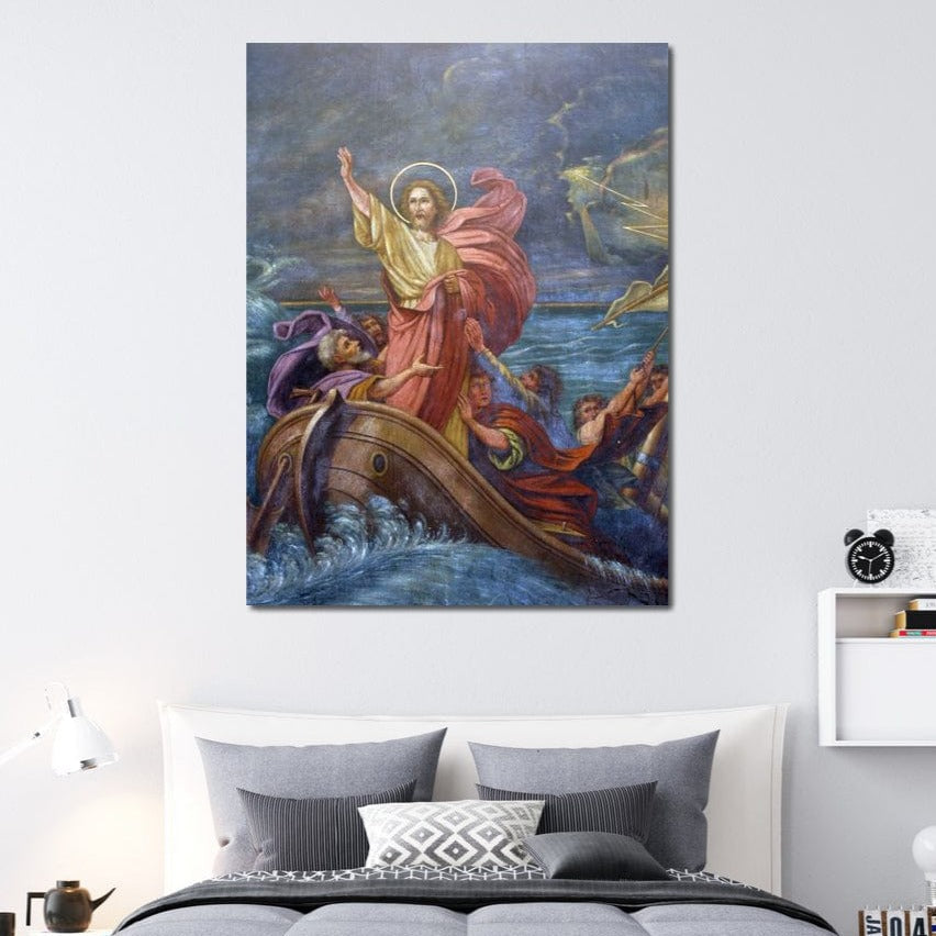 Tablou Canvas Premium LuxCanva® H1022 Mantuitorul pe Ape , Valuri, Iisus, Furtuna, Calauza, Salvare, Biruinta, Rugaciune, Credinta, Living, Dormitor