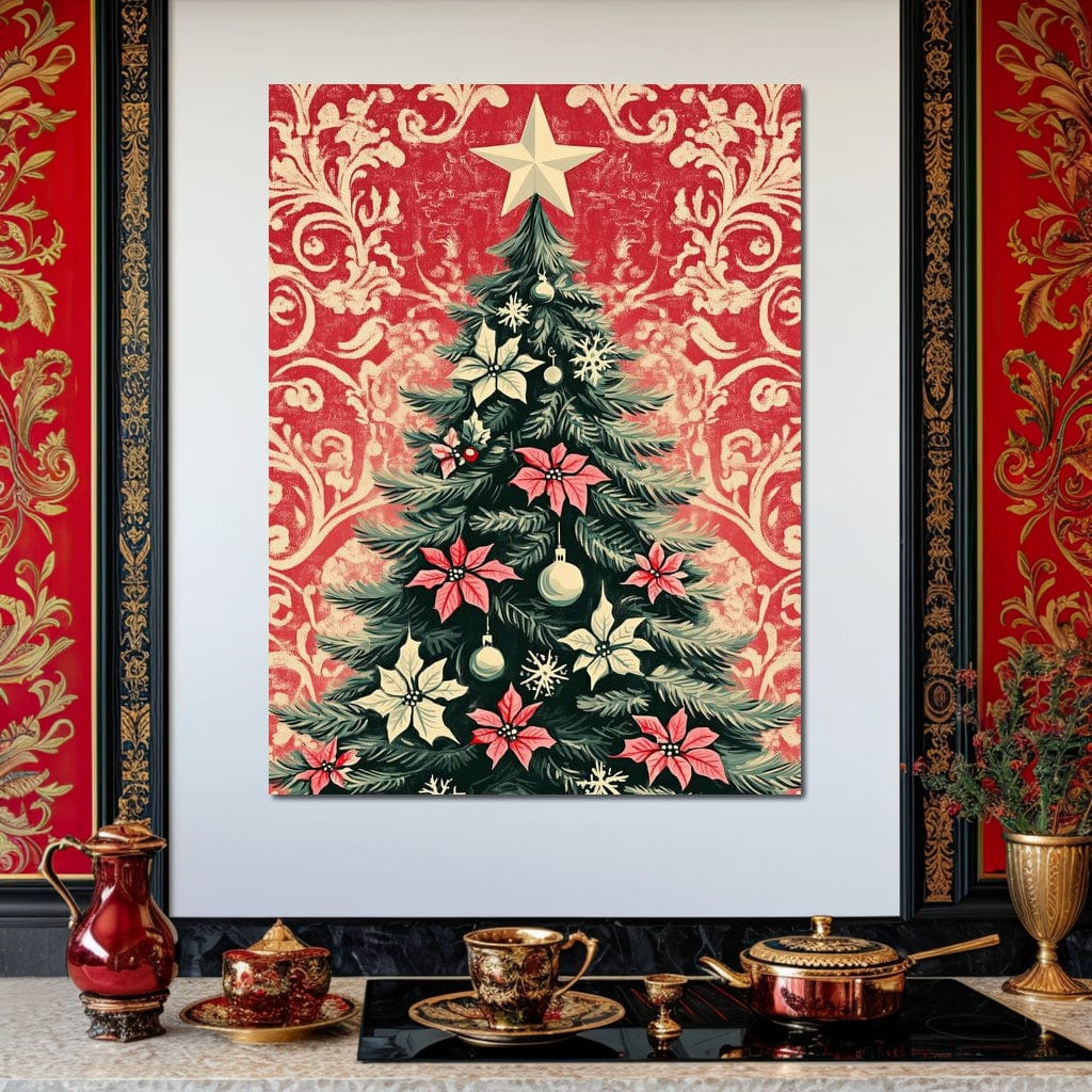 Tablou Canvas Premium LuxCanva® D1058, Craciunul Vintage, Craciun, Brad, Magie, Verde, Impodobit, Stea, Living Room, Culori vibrante