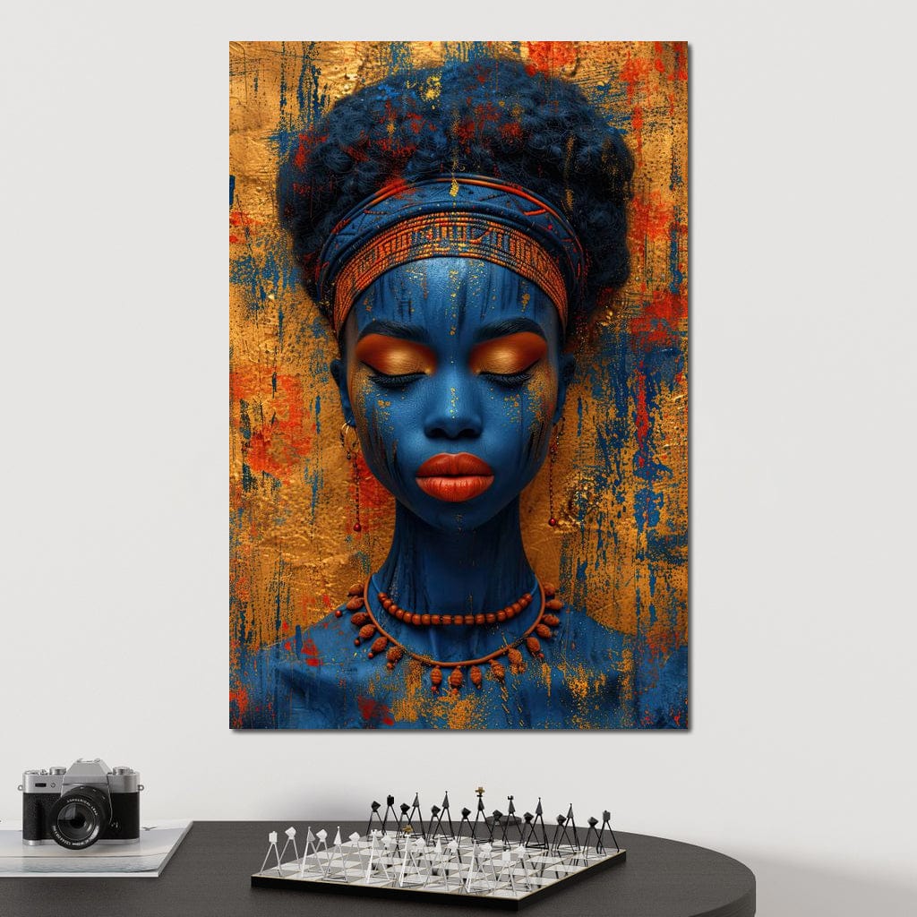 Tablou Canvas Premium LuxCanva® G1013, Frumusete Etnica , Albastru, Aur, Azur, Tribal, Feminism, Printesa, Living, Dormitor, Culori vibrante