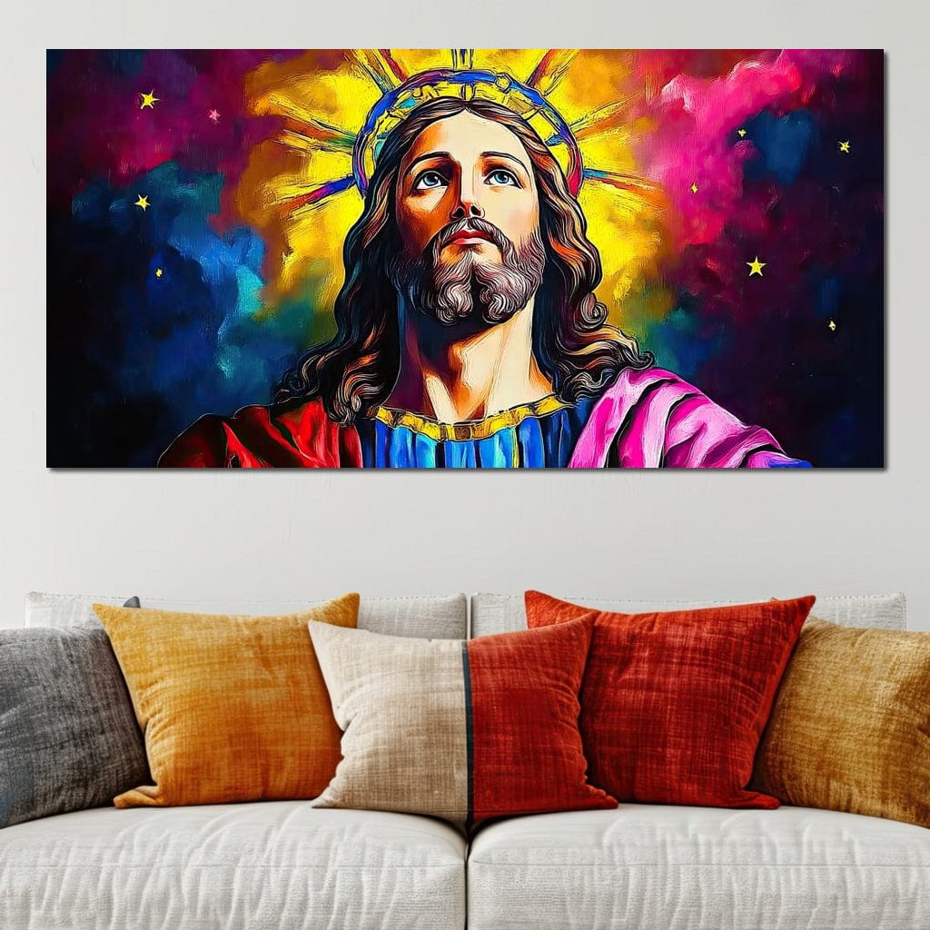 Tablou Canvas Premium LuxCanva® H1051, Stralucire Divina, Iisus, Contemplare, Pace Interioara, Coroana de Spini, Serenitate, Arta Religioasa Moderna, Living, Dormitor