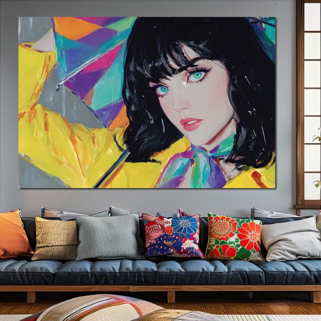 Tablou Canvas Premium, LuxCanva® G1216, Energia Tineretii, Privire, Curcubeu, Umbrela, Ploaie, Ochi, Turcoaz, Zambet, Cromatic, Neon, Vise, Aura, Dans, Melodie, Acvatic, Salon, Birou, Living,