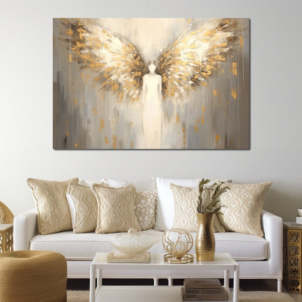 Tablou Canvas Premium LuxCanva® H1047, Gardian Ceresc, Inger, Aripi, Silueta, Spiritualitate, Credinta, Har, Blandete, Fragilitate, Pace, Arta Religioasa, Living, Dormitor