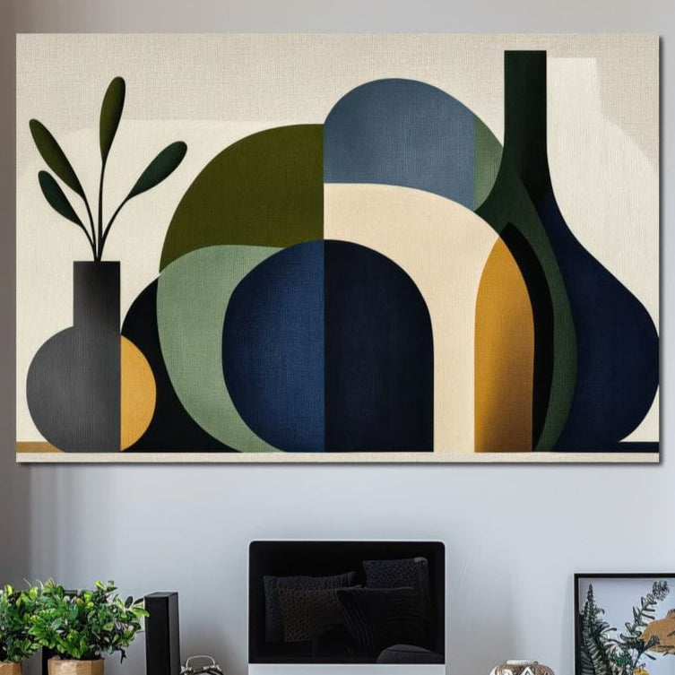 Tablou Canvas Premium, LuxCanva® J1006, Siluete Vegetale, Forme, Liniste, Natura, Siluete, Organic, Simplitate, Verde, Albastru, Scandinav, Modern, Living, Dormitor