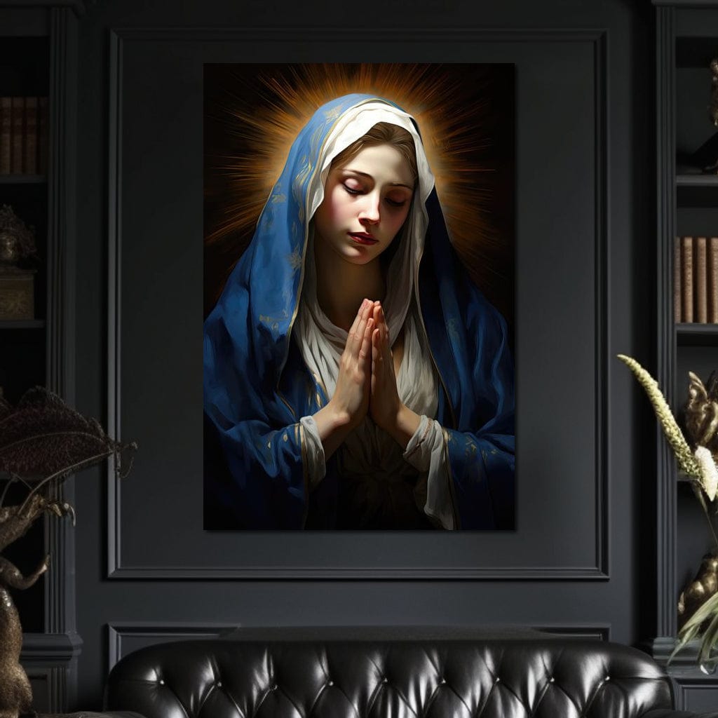 Tablou Canvas Premium LuxCanva® H1038, Blandetea Divina, Fecioara Maria, Rugaciune, Lumina, Credinta, Pace, Har, Blandete, Divin, Arta Religioasa, Living, Dormitor