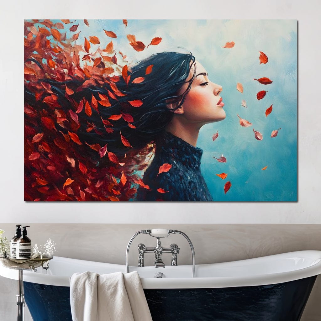 Tablou Canvas Premium, LuxCanva® G1171, Vantul Gandurilor, Ruginiu, Frunze, Clipa, Liniste, Respiratie, Toamna, Serenitate, Poetic, Vant, Introspectie, Zbor, Meditatie, Birou, Living, Dormitor