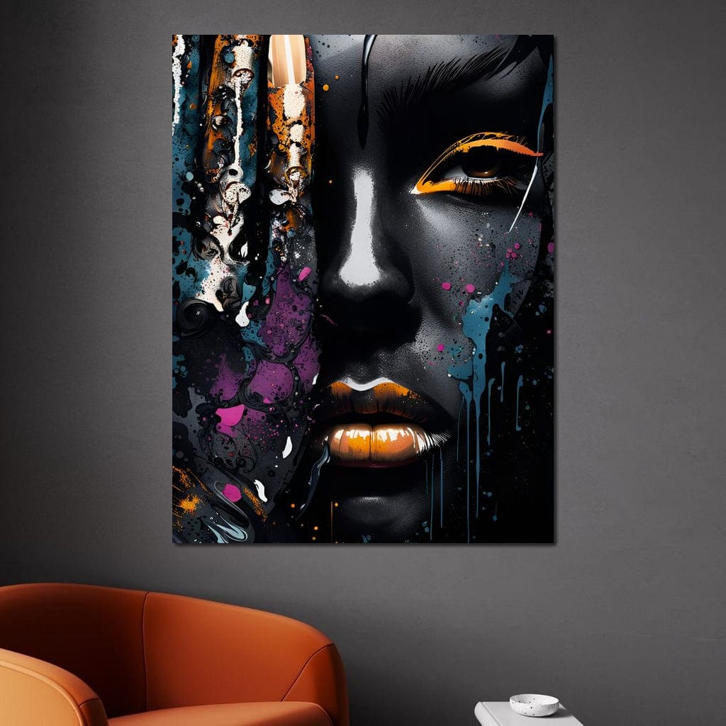 Tablou Canvas Premium LuxCanva® G1009, Pasiune in Picaturi de Arta , Negru, Metalic, Ochi, Enigmatic, Street Art, Living, Dormitor, Culori vibrante
