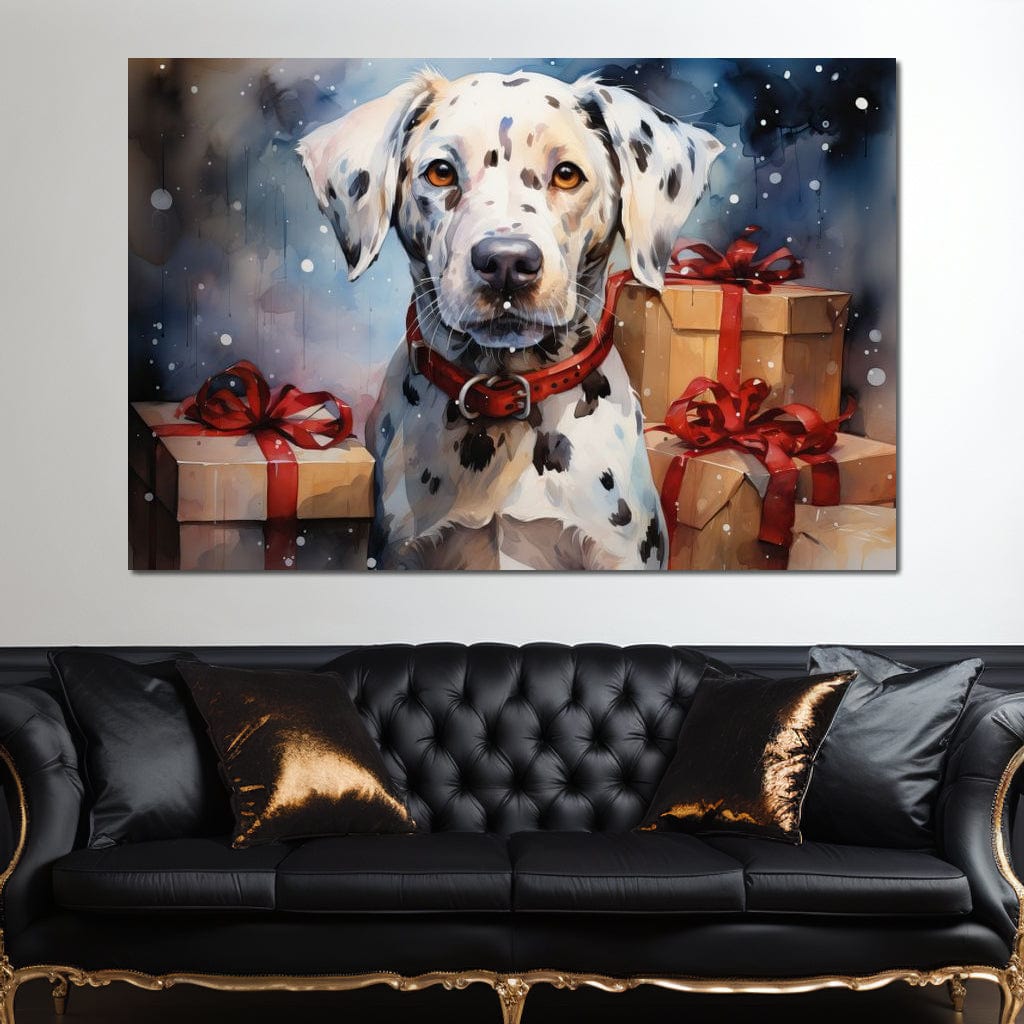 Tablou Canvas Premium LuxCanva® D1036, 101 Dalmatieni , Dalmatian, Desene Animate, Santa Pete, Zgarda, Festiv, Living Room, Culori vibrante