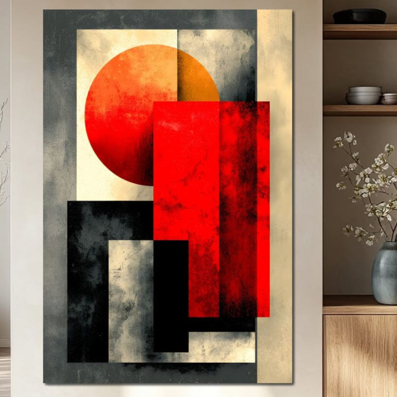 Tablou Canvas Premium, LuxCanva® J1030, Granite Arse, Cladire, Soare, Ziduri, Solar, Constructie, Rosu, Negru, Impact, Abstract, Artist, Arhitectura, Living, Dormitor