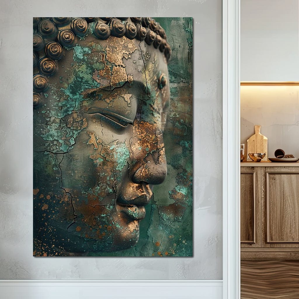 Tablou Canvas Premium LuxCanva® I133, Reflectie in Ruina, Buddha, Zen, Meditatie, Profil, Renastere, Transformare, Contemplare, Calm Profund, Crapaturi, Living, Dormitor