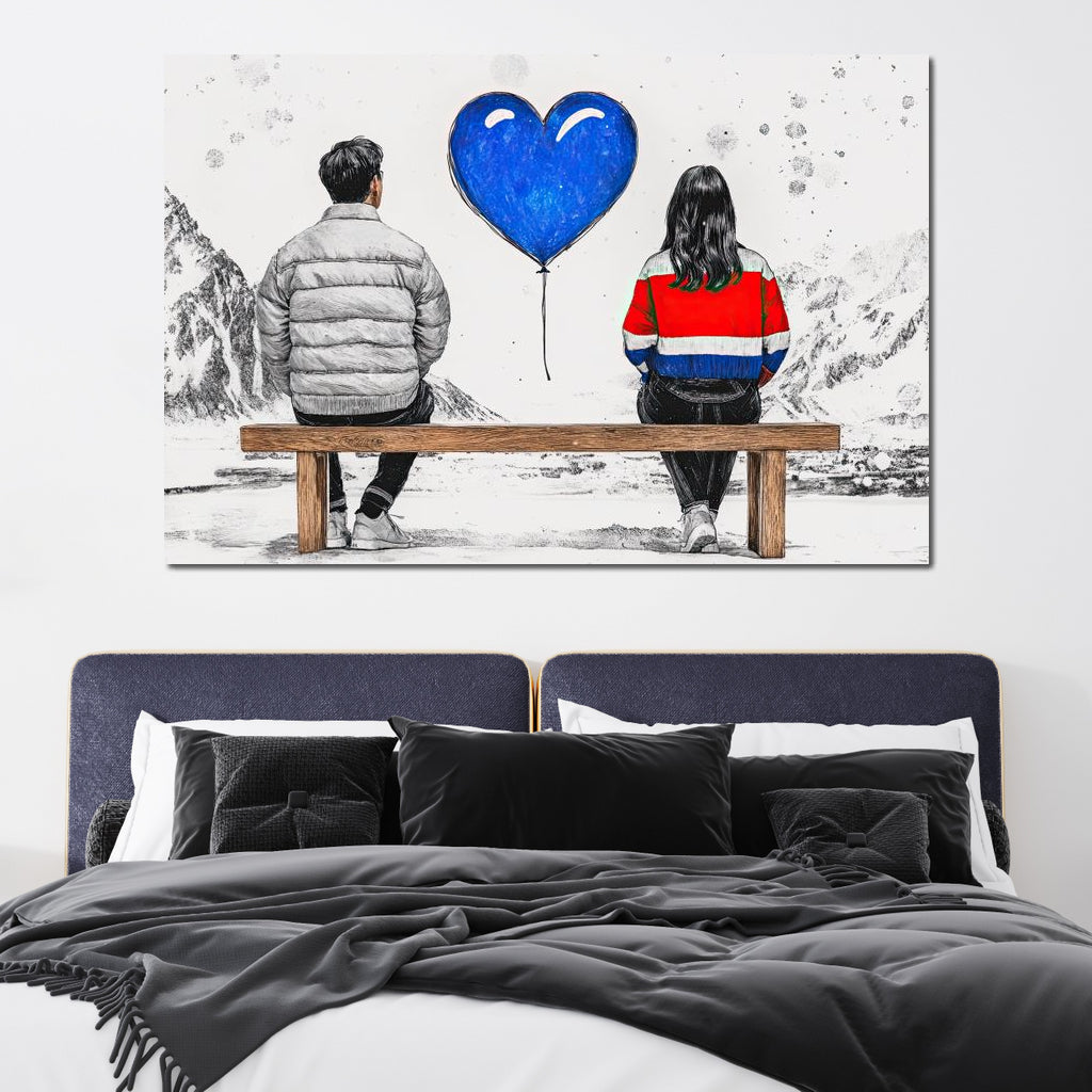 Tablou Canvas Premium LuxCanva® E1014, Intre Noi Doar Cerul, Legatura, Banca, Balon, Reflectii, Cer, Living Room, Culori vibrante